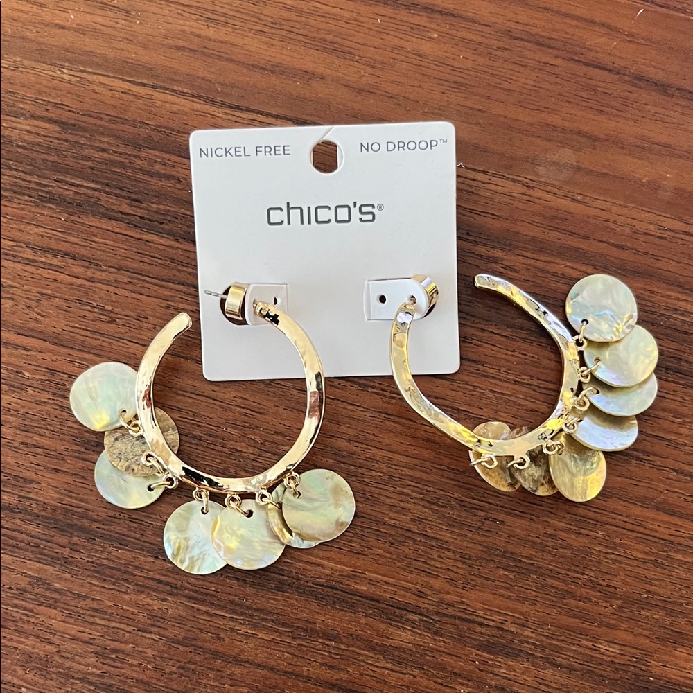 Chico's Gold Earrings with Iridescent Discs